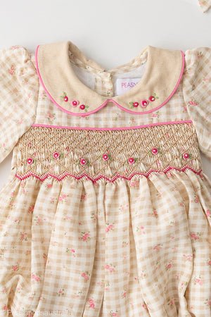 Gingham Rose Handsmocked Romper
