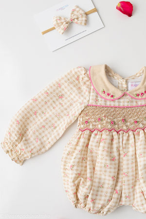 Gingham Rose Handsmocked Romper