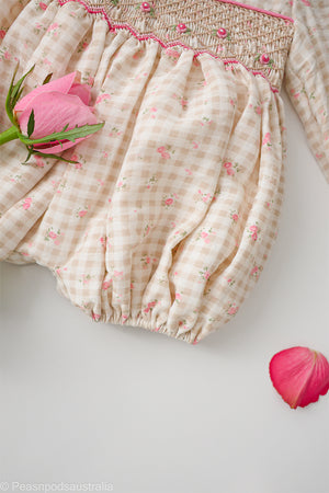 Gingham Rose Handsmocked Romper
