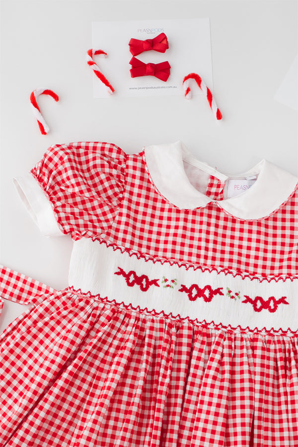 Gingham Bow Handsmocked Dress ( Pre Order )