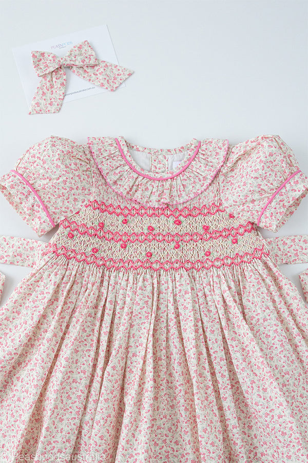 Pink Ditsy Floral HandSmocked  Dress