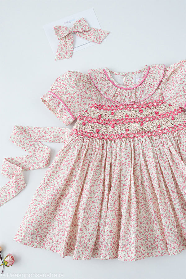 Pink Ditsy Floral HandSmocked  Dress