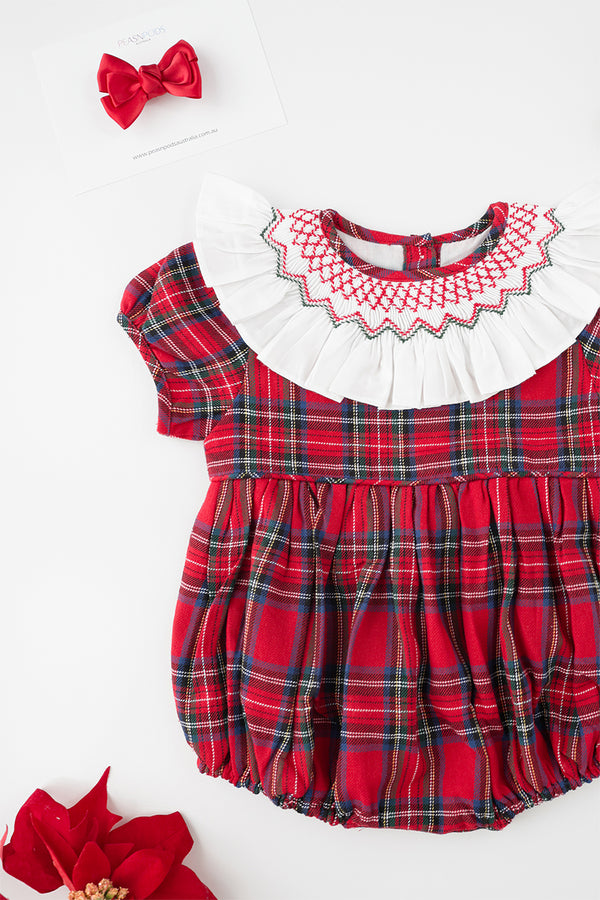 Festive Tartan Handsmocked Romper