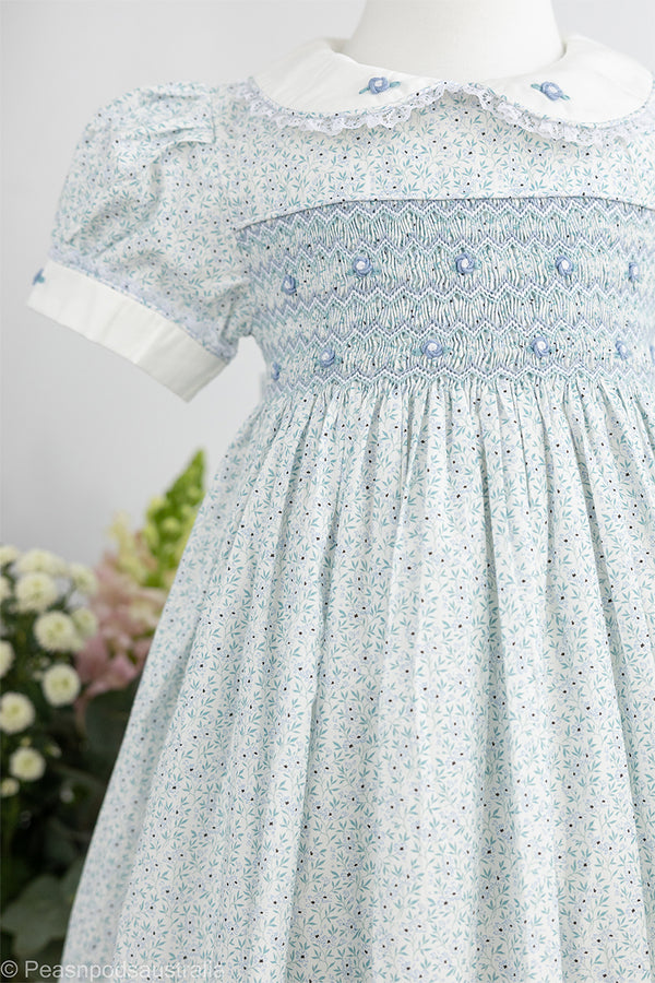 Blue Daisy Hand-Smocked  Dress