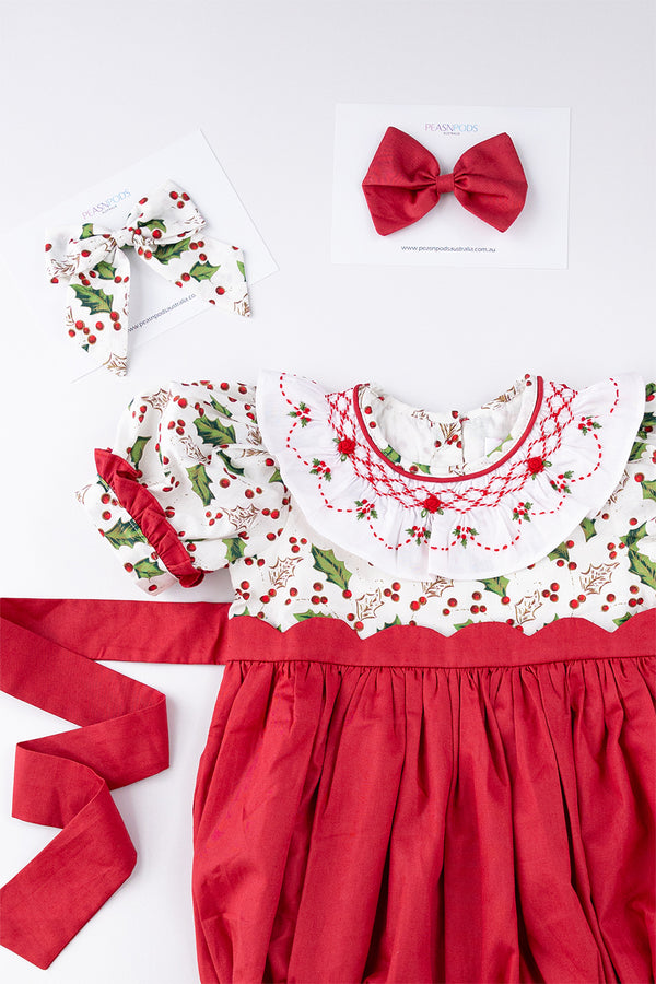 Holly Jolly Handsmocked Romper