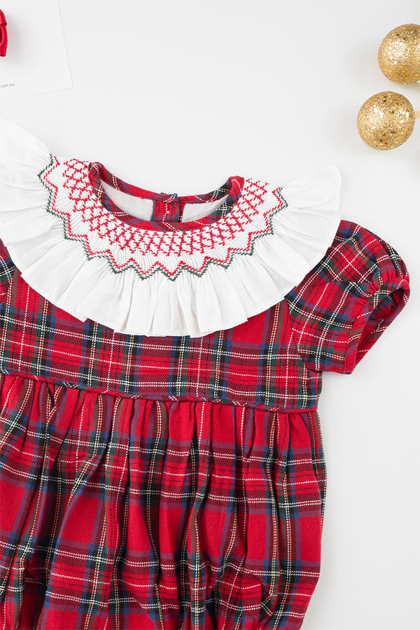 Festive Tartan Handsmocked Romper