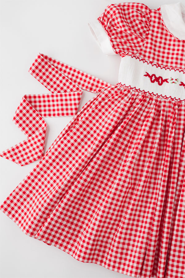 Gingham Bow Handsmocked Dress ( Pre Order )