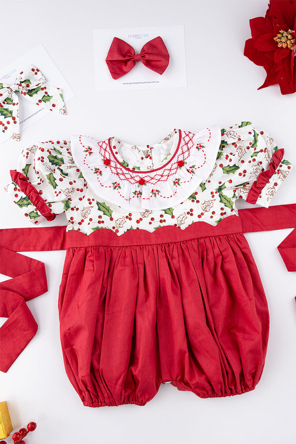 Holly Jolly Handsmocked Romper