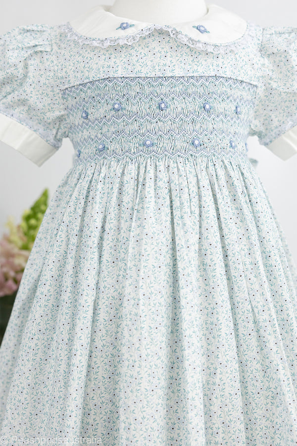 Blue Daisy Hand-Smocked  Dress