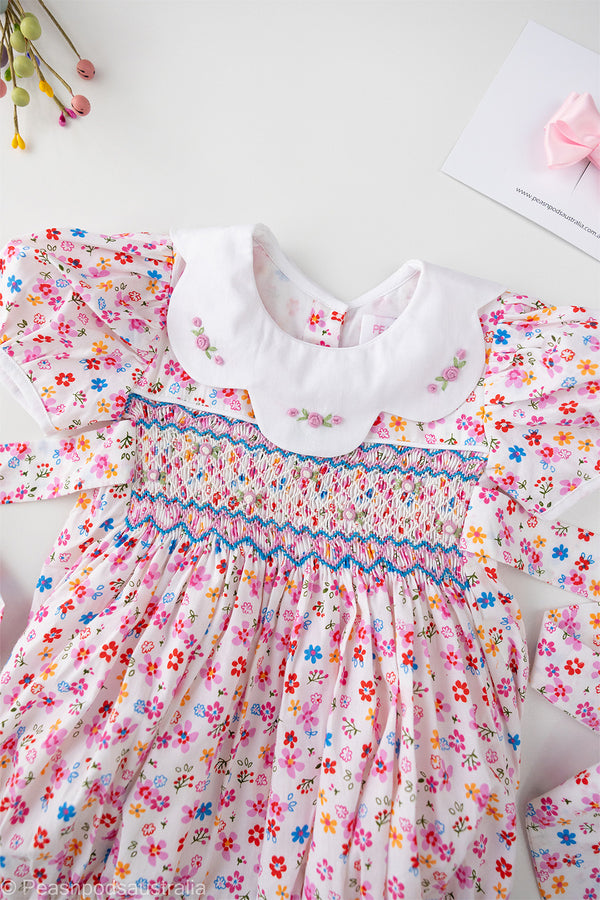 Pink Petal Hand-Smocked Romper