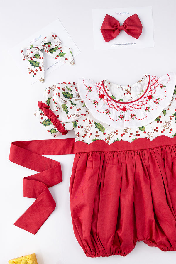 Holly Jolly Handsmocked Romper