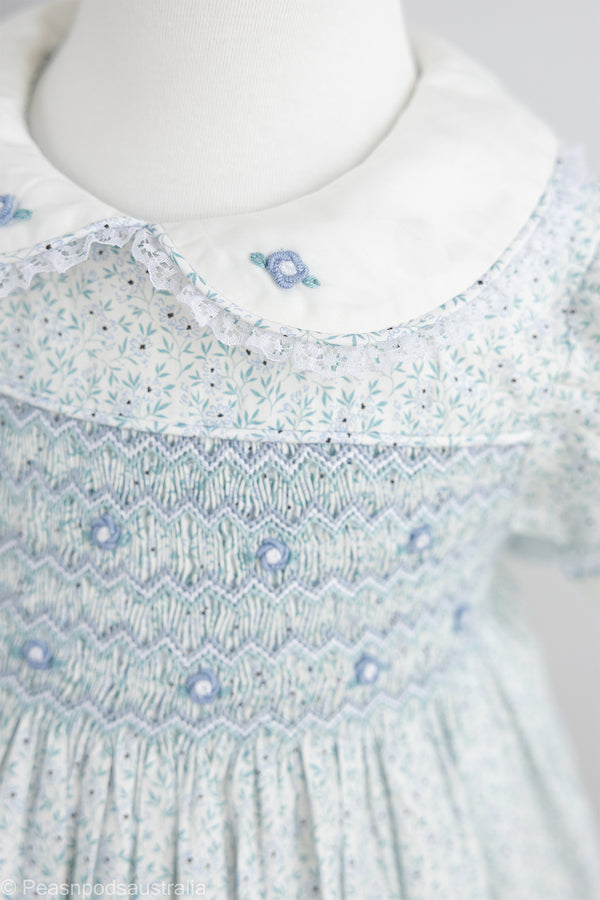 Blue Daisy Hand-Smocked  Dress