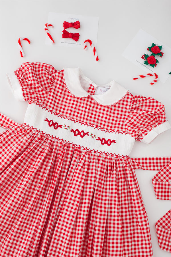 Gingham Bow Handsmocked Dress ( Pre Order )