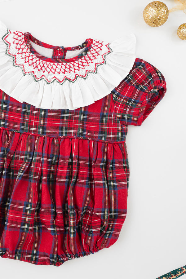 Festive Tartan Handsmocked Romper