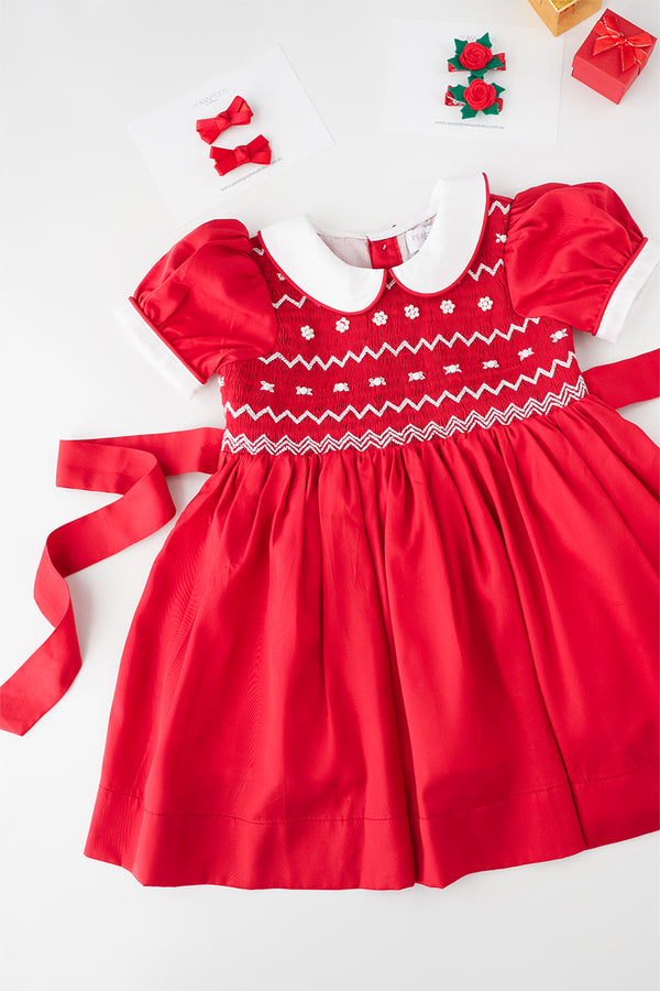 Red Rose Handsmocked Dress ( Pre Order )