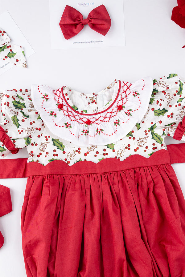 Holly Jolly Handsmocked Romper