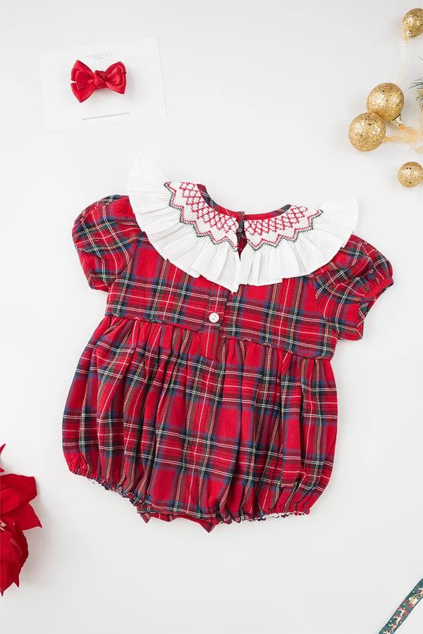 Festive Tartan Handsmocked Romper