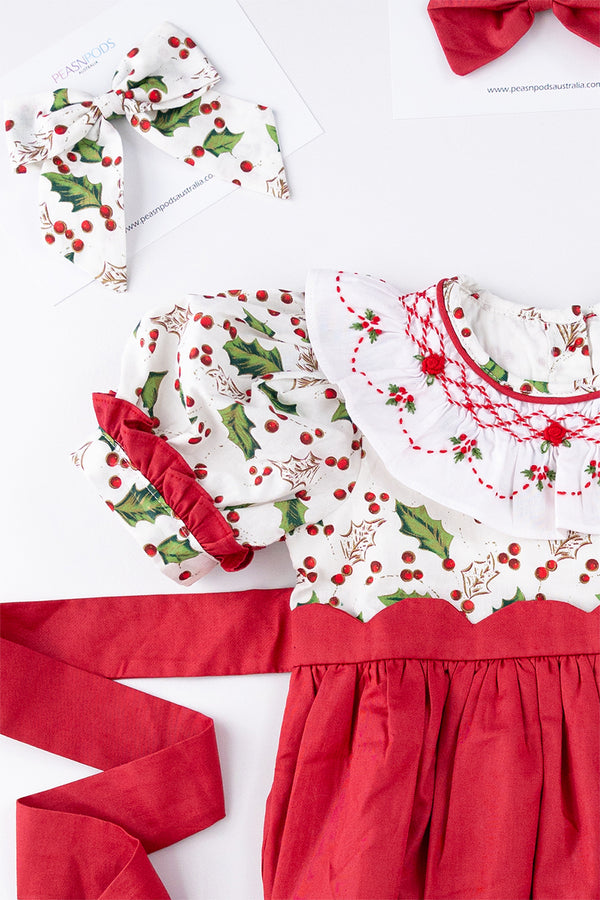 Holly Jolly Handsmocked Romper