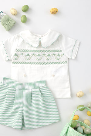 Green stripe Boys Short Set