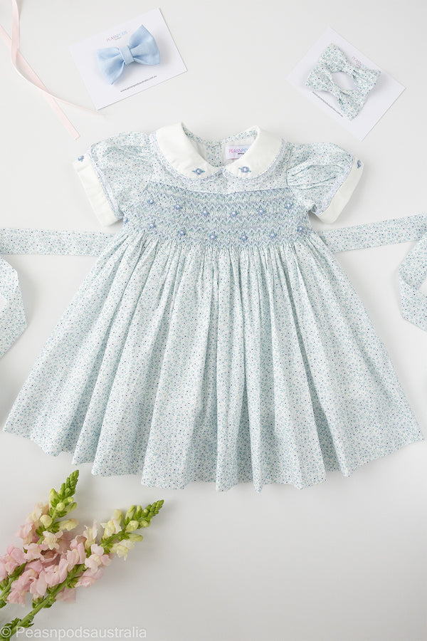 Blue Daisy Hand-Smocked  Dress