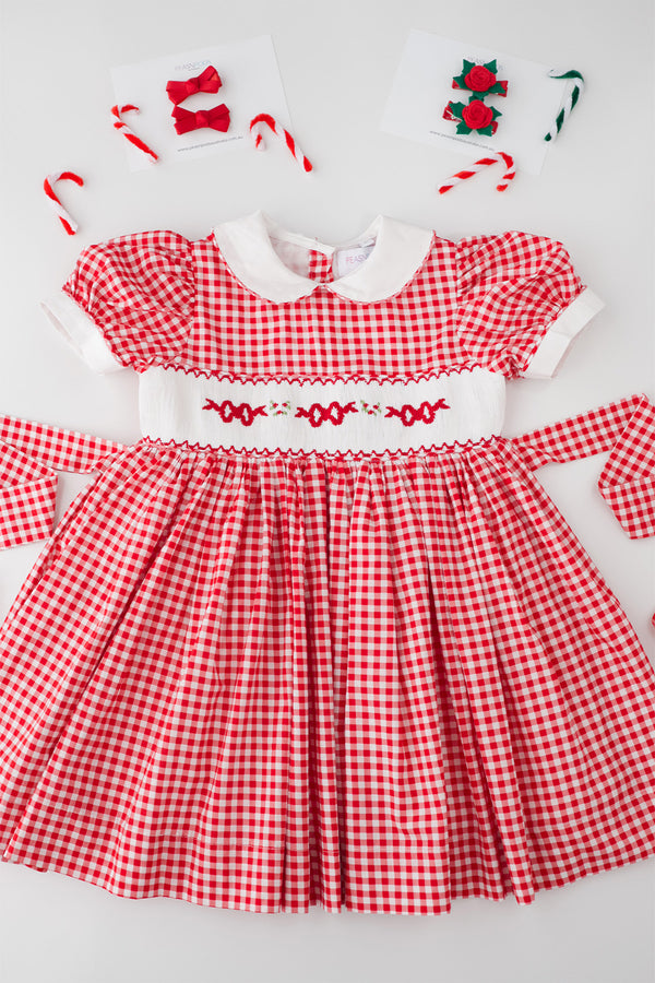 Gingham Bow Handsmocked Dress ( Pre Order )