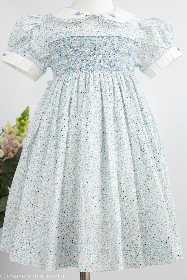 Blue Daisy Hand-Smocked  Dress