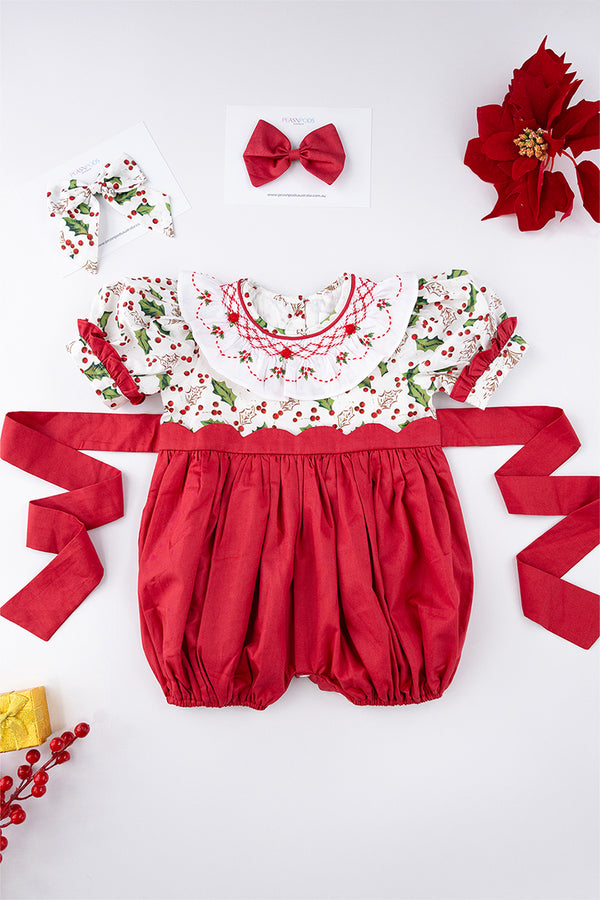 Holly Jolly Handsmocked Romper