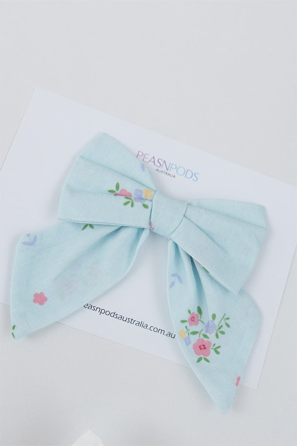 Blue Floral Tail Bow