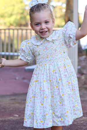 Bunny and Tulip Handsmocked Dress