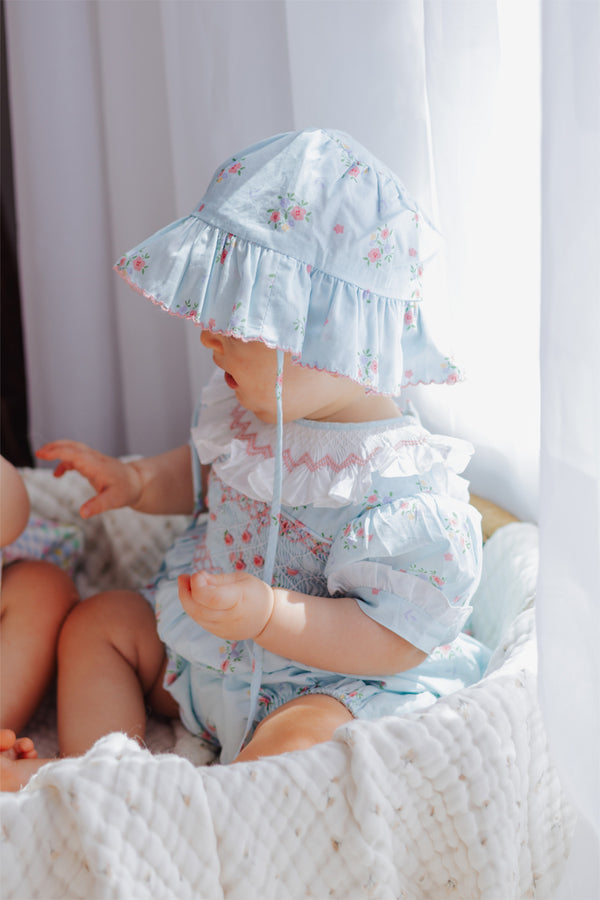 Blue floral Handsmocked Romper