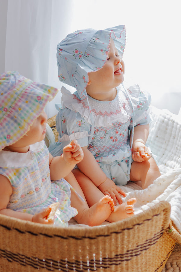 Blue floral Handsmocked Romper