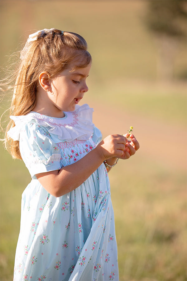 Blue floral Handsmocked Dress