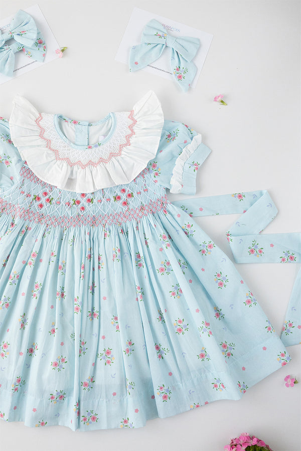 Blue floral Handsmocked Dress