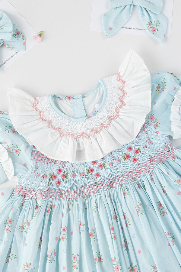 Blue floral Handsmocked Dress